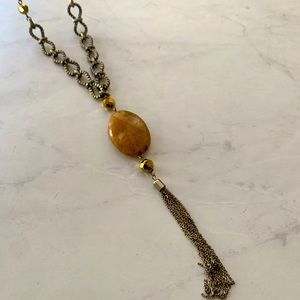 Long Gold Stone Tassel Necklace
